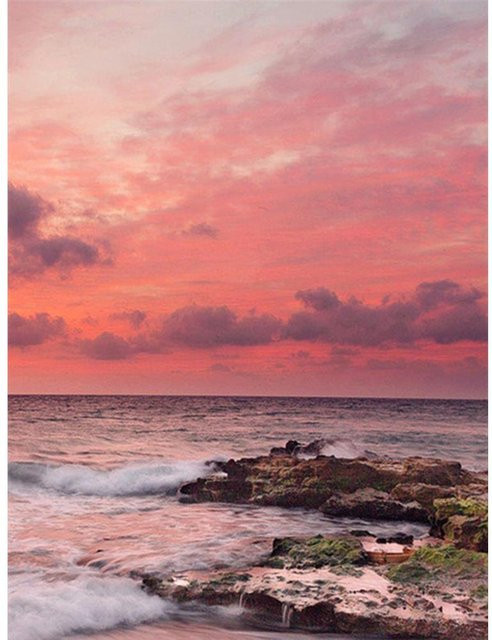 FIYO 5D Diamantmalerei Landschaft Sonnenuntergang am Meer als Mosaik-Stickerei in Multicolour, Breite: 50 cm, Höhe: 70 cm - Bild 1