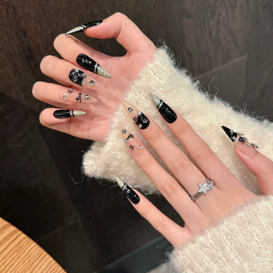 YADORNOS Press On Nails, Schwarz, Glänzend, 10 Stück - Bild 3