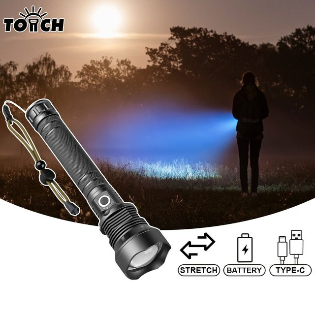 TOCH Wiederaufladbare LED-Taschenlampe mit XHP70 und COB, taktische wasserdichte Taschenlampe mit Zoom in Schwarz - Bild 1