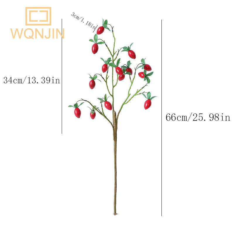 Künstlicher Granatapfelzweig mit Blättern von WQNJIN in Rot und Orange zur Dekoration für dein Zuhause oder den Garten - Bild 2
