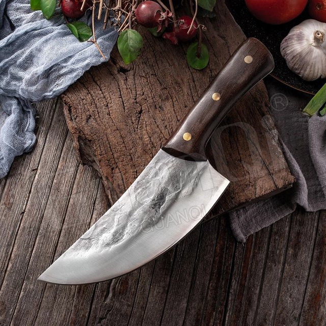 InLeung Handgefertigtes Metzgermesser aus kohlenstoffreichem Edelstahl mit Holzgriff in Silber - Bild 1