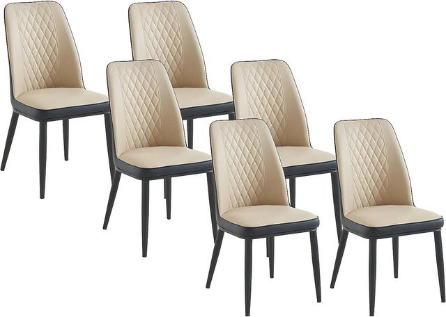 Vente-unique Stuhl Mildura in Anthrazitgrau und Beige mit Metallgestell und geometrischem Design - Bild 1