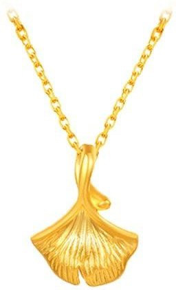 Anhänger und Halskette, 999 Gold, Ginkgo Blatt, Damen - Bild 1