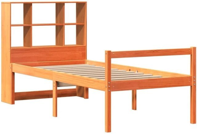 vidaXL Massivholzbett aus Kiefernholz mit Regal in Braun, rustikaler Stil, ohne Matratze, Breite: 75 cm, Länge: 190 cm - Bild 1