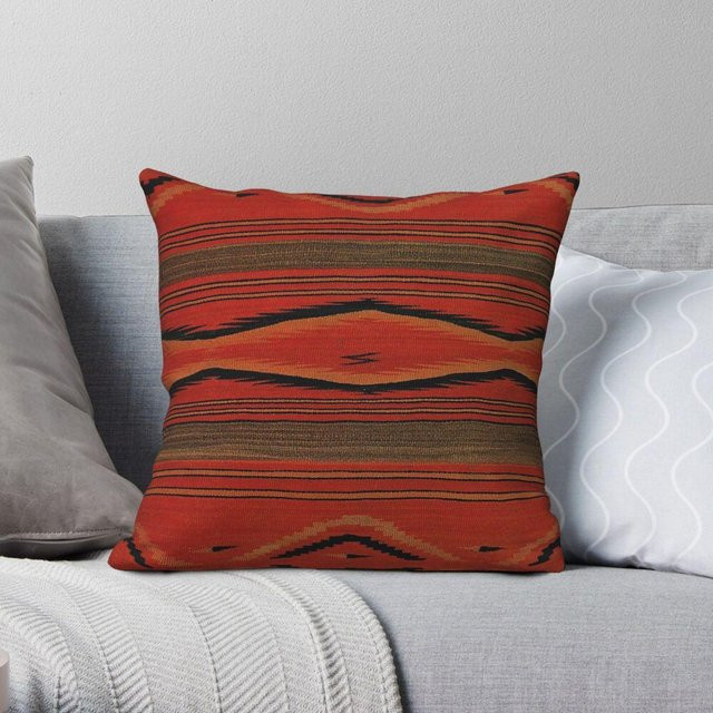Navajo Indianer Kissenhülle aus Polyester und Leinen mit Samt-Finish, Rot, B/B: 50 x 50 cm - Bild 1