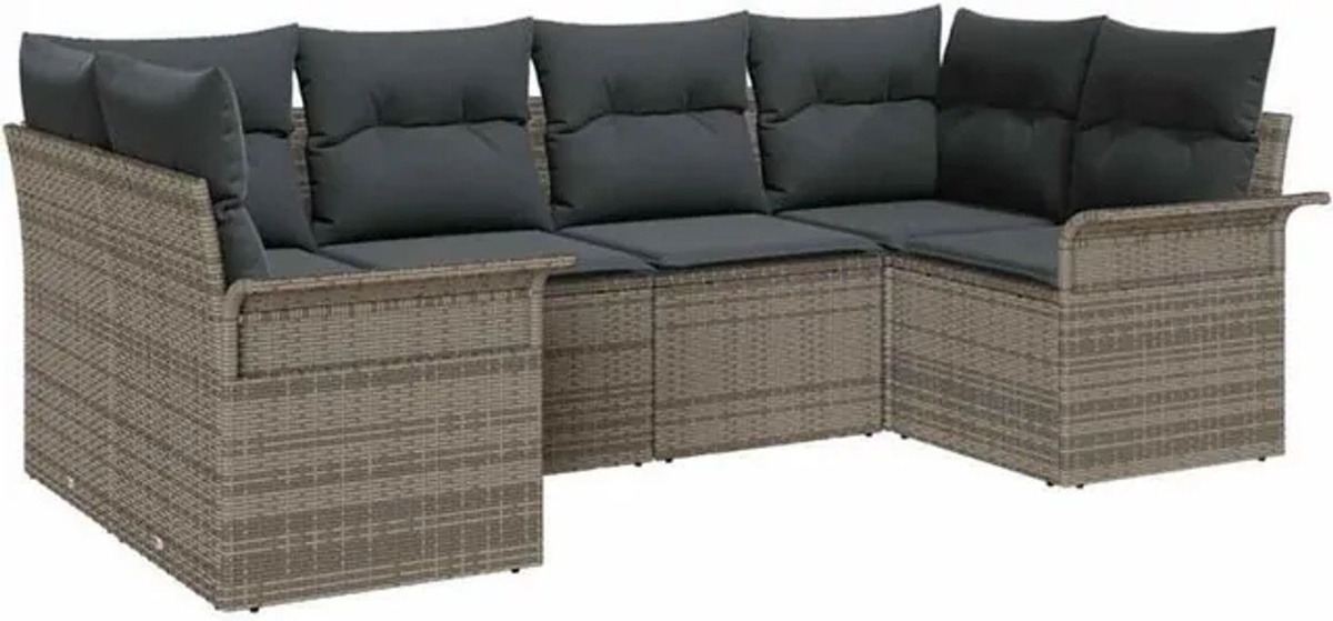 vidaxl Garten-Sofa-Set aus Poly-Rattan mit Kissen und Stauraum in Grau, 6-teilig - Bild 1