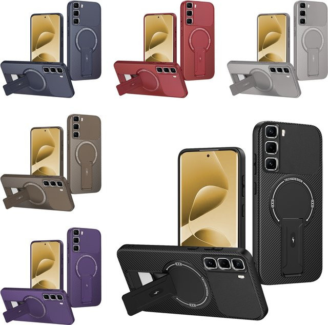 Magnetische Schutzhülle mit Carbon-Faser-Muster für Infinix Hot 60 Pro Plus, Hot 60, 60i, 40i, Note 50, 40 Pro in Schwarz mit Wireless Charging Funktion - Bild 1