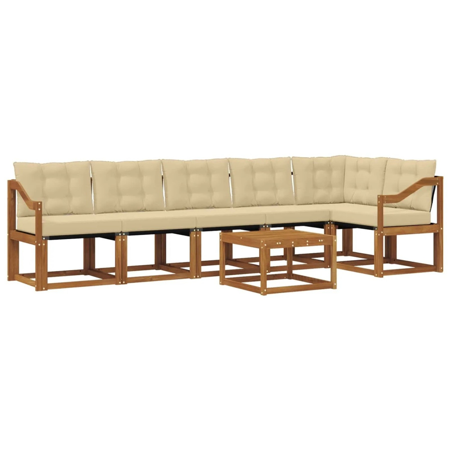 vidaXL Outdoor-Sofagarnitur aus Akazienholz in L-Form mit Kissen, 7-teiliges Set in Natur und Beige - Bild 2