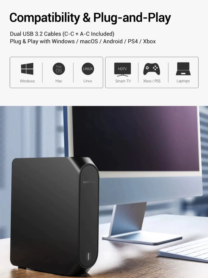 UnionSine Externe HDD Festplatte 3.5 Zoll in Schwarz für PS5, PS4, Xbox, PC und Mac - Bild 8