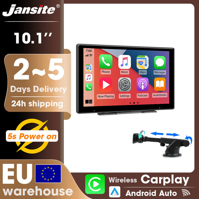 Jansite Tragbares kabelloses Carplay und Android Auto Navigationsgerät mit Bluetooth und GPS in Schwarz (7 bis 10,1 Zoll) - Bild 1