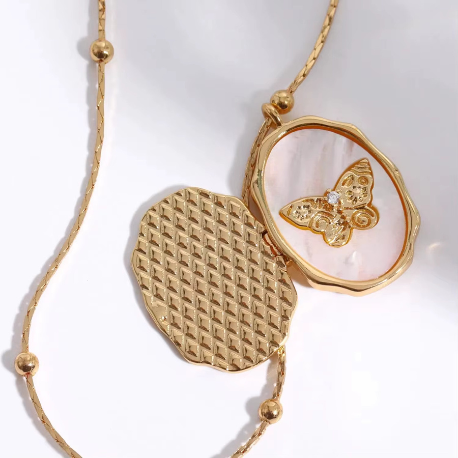 Erpels Halskette, Muschel-Schmetterling, Medaillon, 18 Karat vergoldet, Zirkonia, Unisex - Bild 2