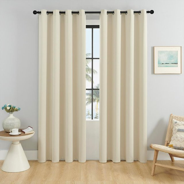 Verdunkelungsvorhänge mit 100% Sonnenschutz und Wärmeisolierung, Beige, B: 132 cm, H: 183 cm - Bild 1