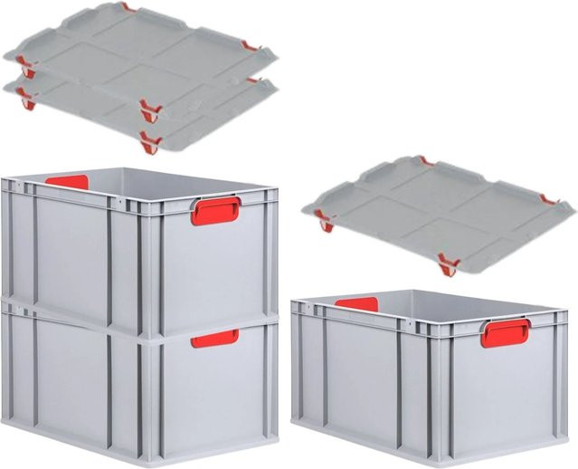 PROREGAL Spar Set 3x Eurobox Nextgen Color mit Auflagedeckel und Schiebeschnappverschlüssen, Farbe Rot, H x B x T: 32 x 40 x 60 cm, mit verstärktem Boden - Bild 1