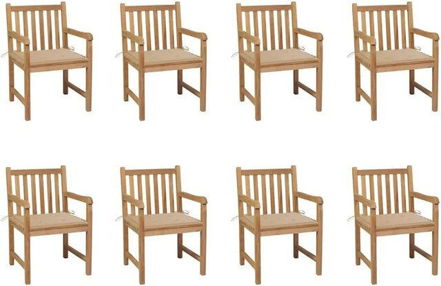 vidaXL Gartenstuhl-Set aus Teakholz mit 8 Stücken und beigen Kissen - Bild 1