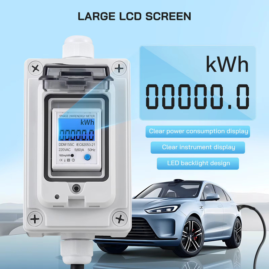 Jugacool Mobiler Digitaler Wattstundenzähler 230V 16A mit CEE-Stecker und IP67 Wasserdichter Steckdose in Blau/Weiß für Elektrofahrzeuge - Bild 3