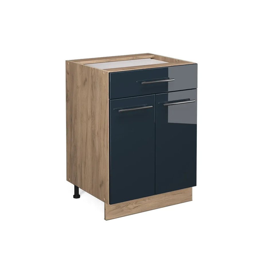 Vicco Küchenunterschrank Fame-Line in Dunkelblau Hochglanz und Eiche mit Schublade, Breite: 60 cm - Bild 3