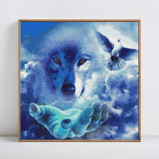 FIYO Diamantmalerei Wolf als DIY Mosaik Bild in Blau, B/H: 30 x 30 cm - Bild 1
