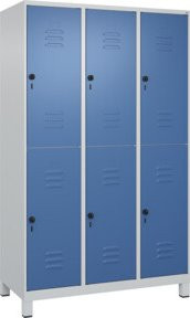 C+P Doppelstock-Spind Classic PLUS mit 3 Abteilen, Stahlkonstruktion, Grau/Blau, B/T/H: 120 x 50 x 195 cm - Bild 1