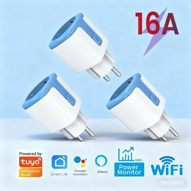 Tuya Smart WiFi Euro-Stecker mit App-Steuerung und Alexa Sprachsteuerung, Zeitgesteuerte Fernbedienung, Weiß - Bild 1