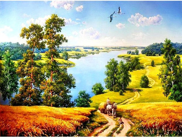 FIYO 5D DIY Diamantmalerei Herbstlandschaft als Mosaik-Strass-Stickerei, B/H: 50 x 70 cm - Bild 1