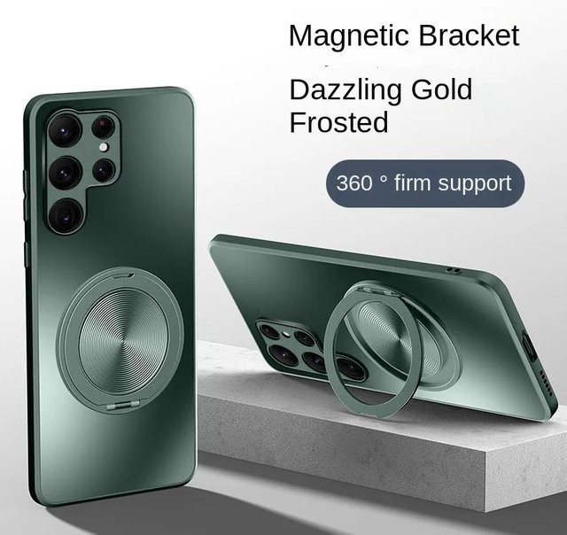 Magnetische MagSafe Schutzhülle für Samsung Galaxy S24 S23 S22 Ultra Plus in Grün mit 360 Grad drehbarem Ringhalter und stoßfestem Ständer - Bild 1