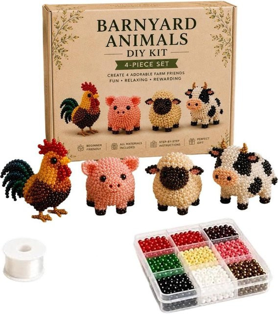 ZJSmichen Tierbastelset Perlenbasteln, 4-teiliges Set, Tiere - Bild 1