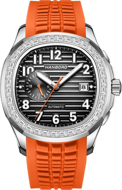 HANBORO Armbanduhr, Automatik, Edelstahl, Silber, Diamant, Zirkonia, Herren - Bild 1