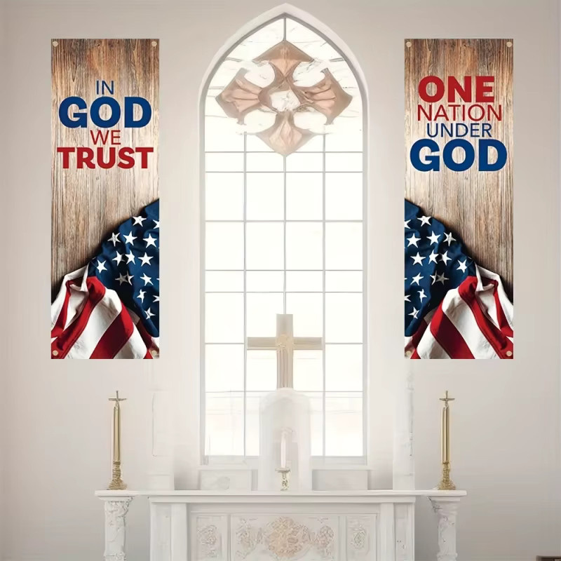 VIKAMA 2-teiliges Set Happy U.S. Kirchenbanner zum Unabhängigkeitstag aus Polyester zum Aufhängen - Bild 2