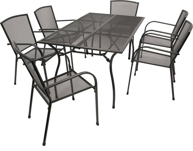 DEGAMO Gartenmöbel Garnitur CLASSIC 7-teilig aus Streckmetall in Anthrazit, Tisch Breite: 150 cm, Tiefe: 90 cm - Bild 1
