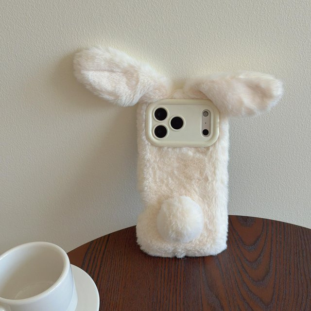 Rui Di Flauschige Plüsch-Handyhülle mit 3D-Hasenohren und Lanyard für Samsung Galaxy S25 Ultra, S24 Ultra, A15, A35, A54, A56, A16 in Weiß - Bild 1