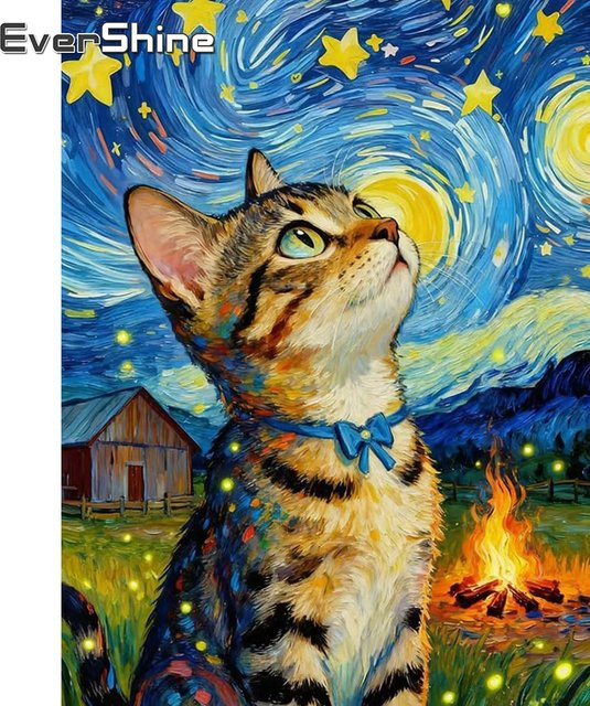 Evershine Diamant-Stickerei Cartoon-Katze, Mosaik-Bild, Acryl, Kindergeschenk - Bild 1