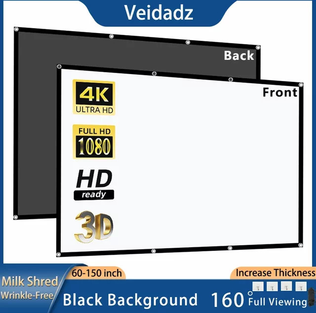 VEIDADZ Projektorleinwand für Innen und Außen, 60–150 Zoll, Weiß und Schwarz, knitterfreies Design - Bild 1