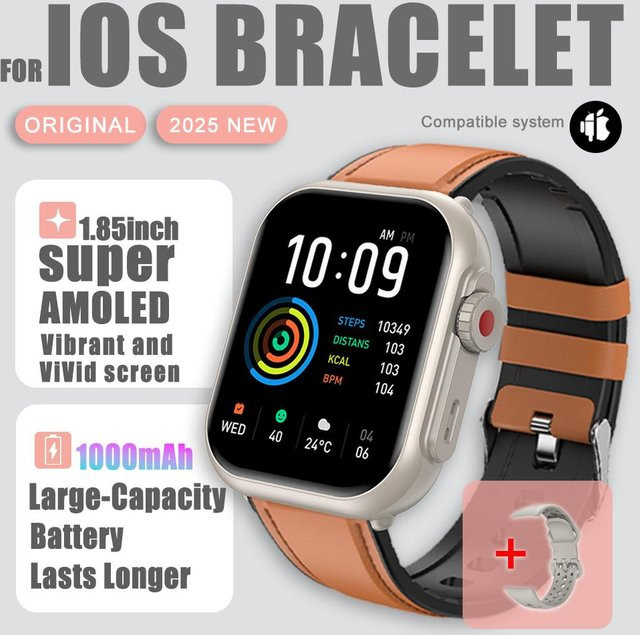 Zodvboz Smartwatch mit 1,85 Zoll HD AMOLED Display, GPS-Tracking, Bluetooth-Anruf und IP68 Wasserdichtigkeit, Unisex, Multicolour - Bild 1