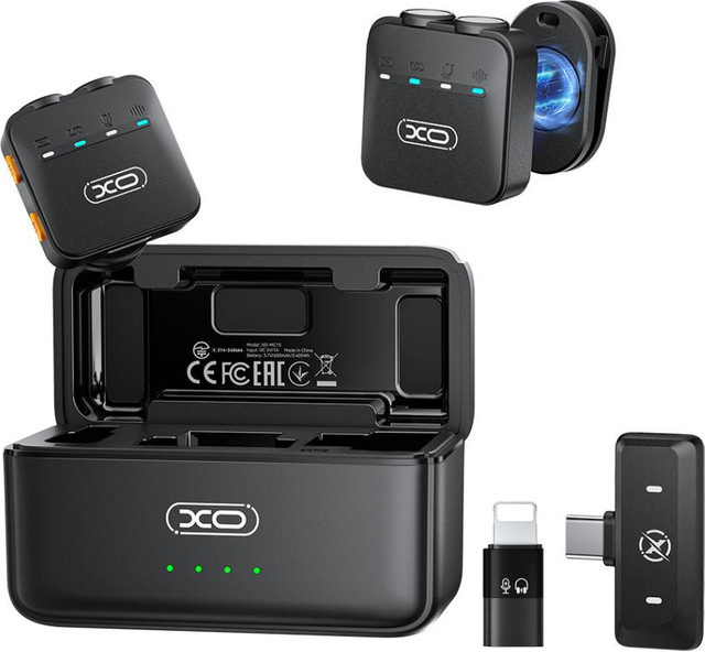 XO Design Lavaliermikrofon MC15 Dual 2er-Set in Schwarz mit USB-C und Lightning Anschluss - Bild 1