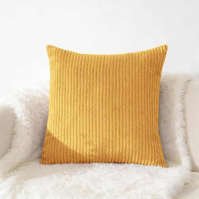JMG Clothing Cord Kissenbezug aus weichem Flanell Plüsch in Gelb für dein Sofa und Wohnzimmer - Bild 1