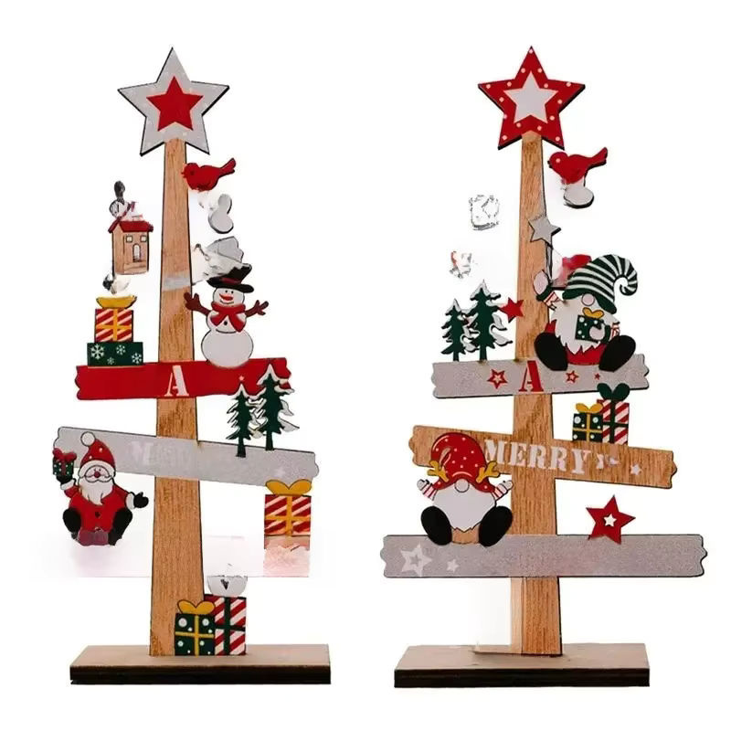 ZQNYCY Weihnachtsdekoration aus Holz mit Weihnachtsmann und Schneemann als Desktop-Schmuck im Landhausstil, mehrfarbig - Bild 7