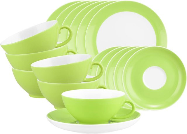 Seltmann Weiden Teeservice Liberty Pure Colors aus Porzellan, 18er Set, Grün - Bild 1