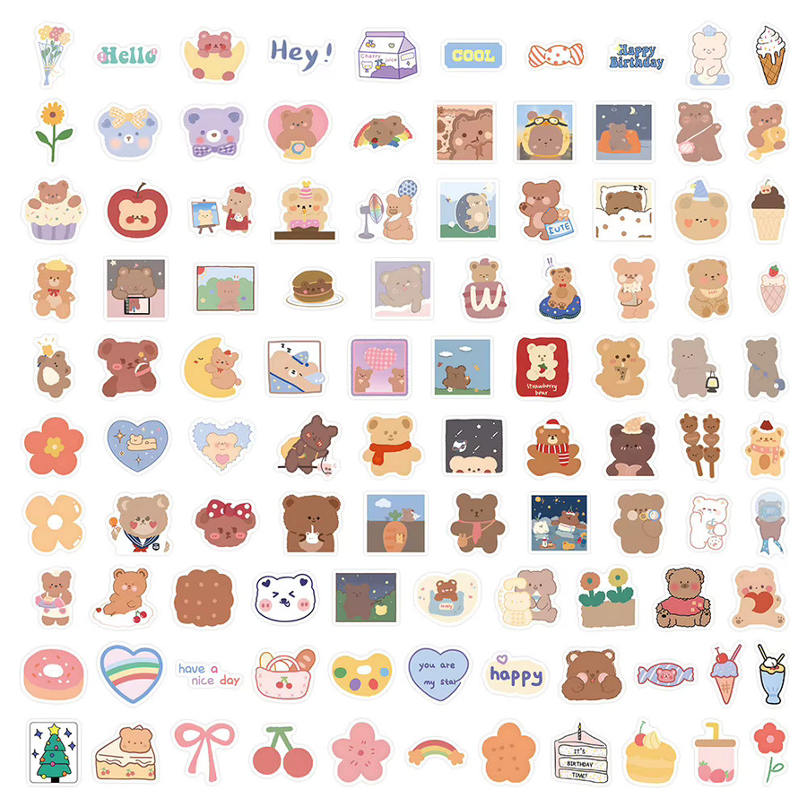 102 Stück Koreanische Bären-Aufkleber von Papery Pop Store in Multicolour für Laptop, Handyhülle und DIY-Dekoration - Bild 2