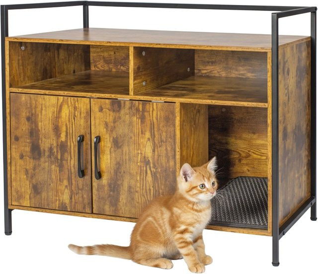 Relaxdays Katzenschrank in Schwarz aus Holzwerkstoff und Stahl mit 2 Türen, B/T/H: 74 x 45 x 90 cm - Bild 1