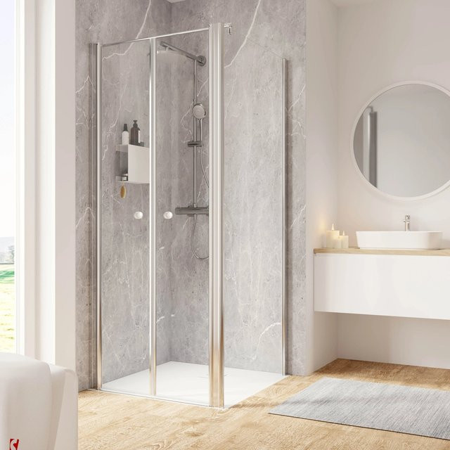 Schulte Garant 2.0 Duschkabine Eckeinstieg mit Pendeltür und Seitenwand, Glas transparent, Silber, B/H/T: 90 x 200 x 90 cm - Bild 1