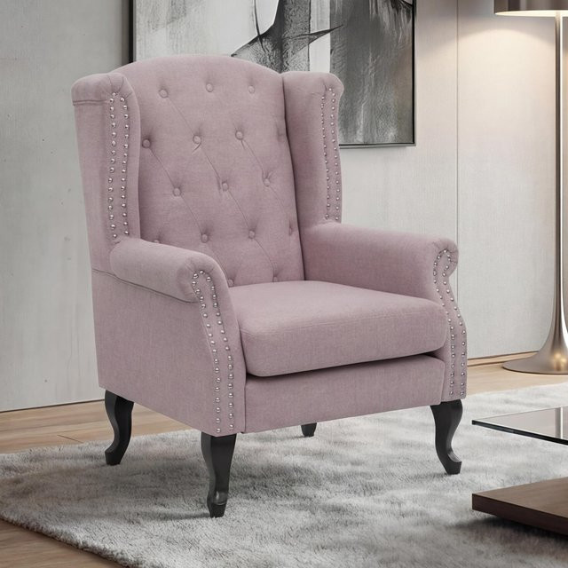 Chesterfield Oxford Ohrensessel von MCW in Pink mit Rautenmuster aus wasserabweisendem Textilstoff - Bild 1