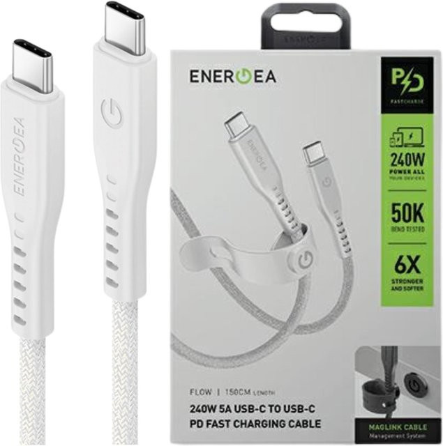 Energea USB-C auf USB-C Kabel in Weiß, 1,5 m Länge, 240W 5A PD Fast Charge - Bild 1