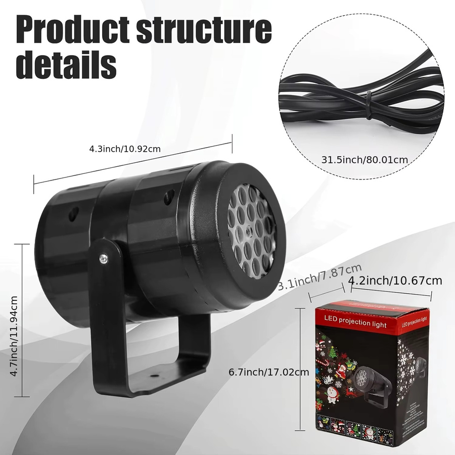 Leclstar USB Weihnachts-Schneeflocken-Projektor in Schwarz mit rotierendem Urlaubsmuster für die Innenraumdekoration - Bild 6