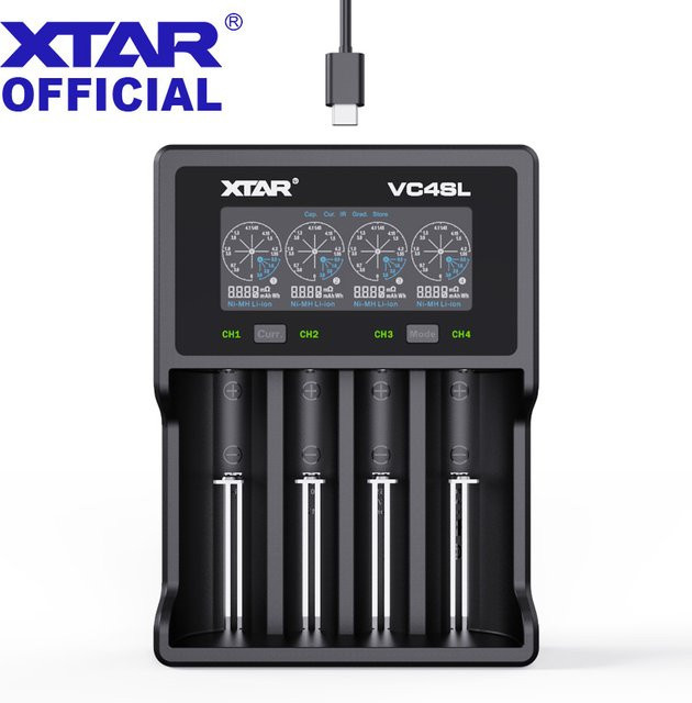 XTAR VC4SL USB-C QC3.0 Schnellladegerät für Li-ion 21700 18650 und Ni-MH AAA AA Akkus, Schwarz - Bild 1