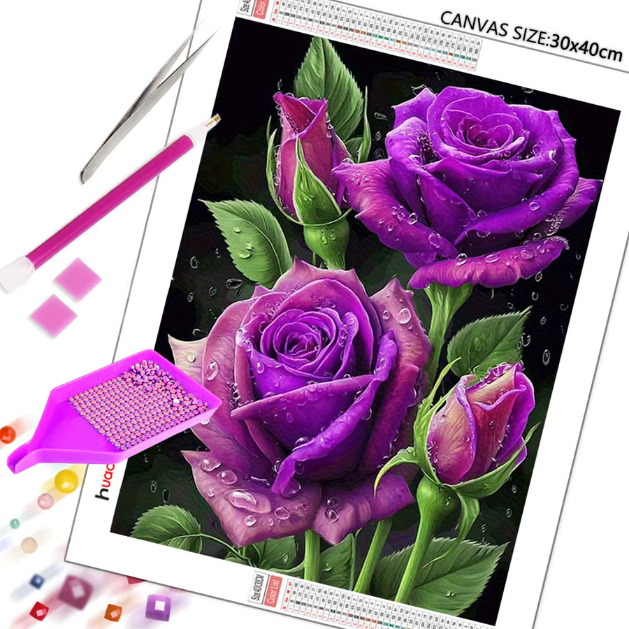 Huacan 5D Diamant-Mosaik Rose DIY Stickerei Set in Lila, B/H: 20 x 30 cm - Bild 3