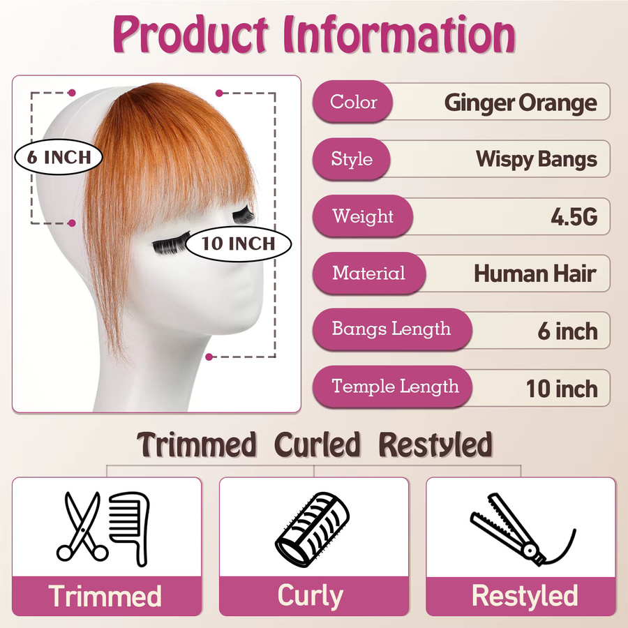 HAIRCUBE Echthaarverlängerung Pony Clip, Ingwer Orange, Damen - Bild 2