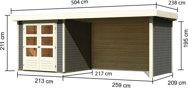 Gartenhaus KARIBU ASKOLA 2 aus nordischer Fichte in Anthrazitgrau mit Anbaudach, Rückwand und Seitenwänden, B: 213 cm, T: 217 cm, H: 195 cm - Bild 1
