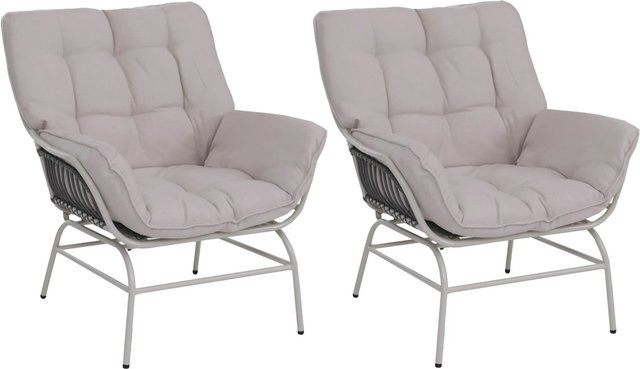 2er-Set MCW Loungestuhl P75 Relaxstuhl aus Poly-Rattan und Metall in Hellgrau mit beigen Polstern - Bild 2