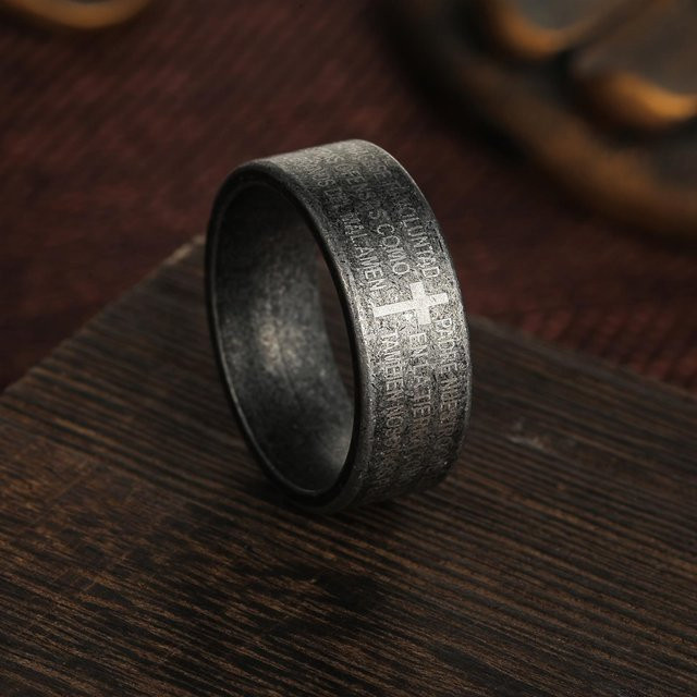 YIRAN Ring Edelstahl, Kreuz, Schwarz, Herren - Bild 1