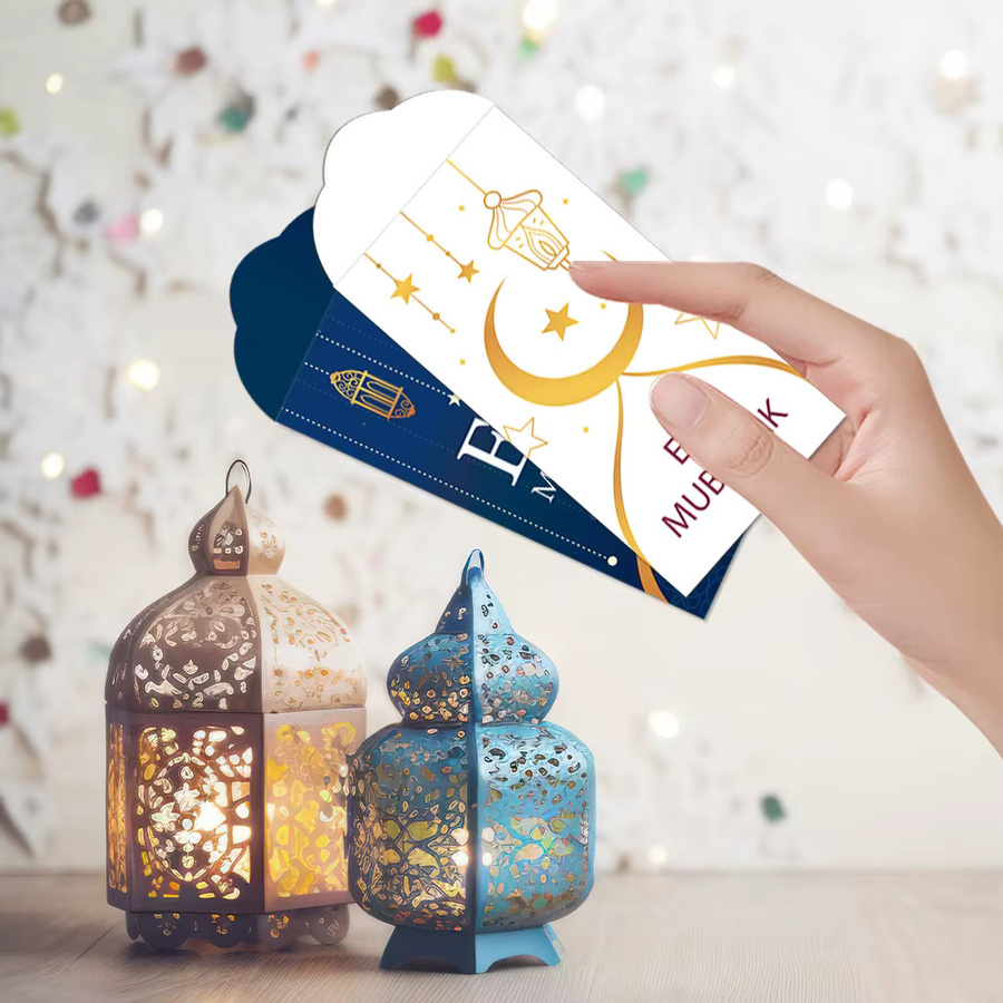 Islamische Eid Al-Fitr Geldgeschenk-Sets mit roten Umschlägen und Grußkarten mit Ramadan- und Halbmond-Motiv sowie arabischer Kalligraphie aus Papier - Bild 5